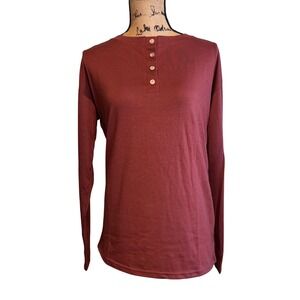 NWOT Long Sleeve Henley Top Brick Red Rust Button Front Jersey Shirt Large